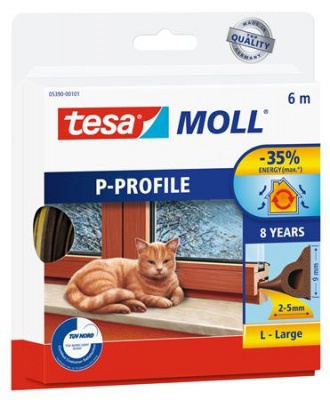 Samolepiace tesnenie s profilom P, 9 mm x 6 m, TESA "tesamoll®, hnedá