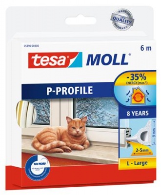 Samolepiaca tesnenie s profilom P, 9 mm x 6 m, TESA "tesamoll®, biela