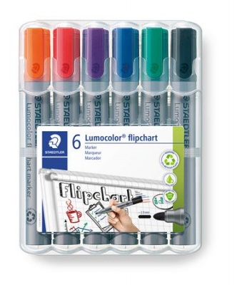 Popisovač na flipchartové tabule, 2 mm, kužeľový hrot, STAEDTLER "Lumocolor 356", 6 rôznych farieb