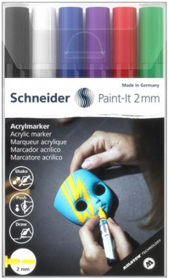 Akrylový popisovač, sada, 2 mm, SCHNEIDER "Paint-It 310", 6 rôznych farieb