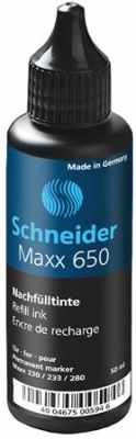 Náhradná náplň do permanentných popisovačov, 50 ml, SCHNEIDER "650", čierna