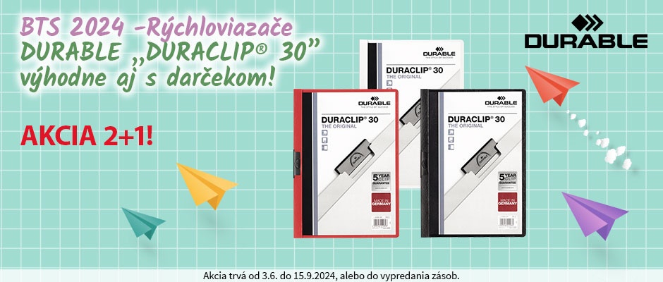 BTS 2024 -Rýchloviazače DURABLE „DURACLIP® 30” výhodne aj s darčekom!